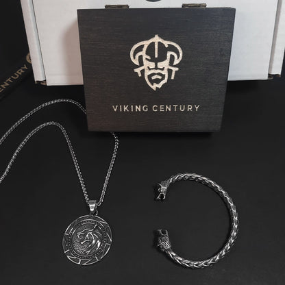 Set 2 piese Lupul Viking Argintiu - Brățară și Colier
