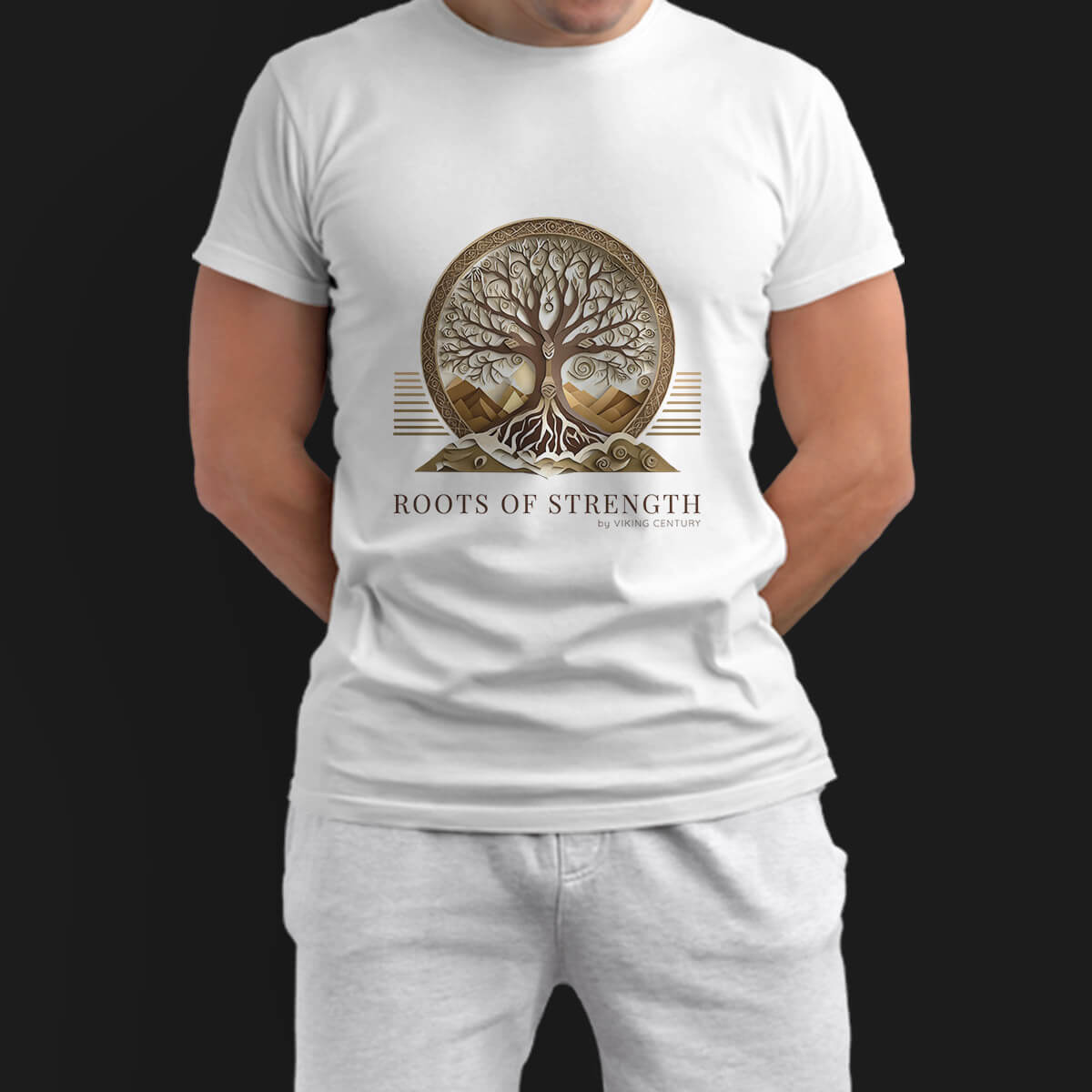 Tricou Alb Barbati - Roots Of Strength - Copacul vieții