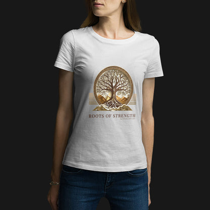 Tricou Alb Damă - Roots Of Strength - Copacul vieții